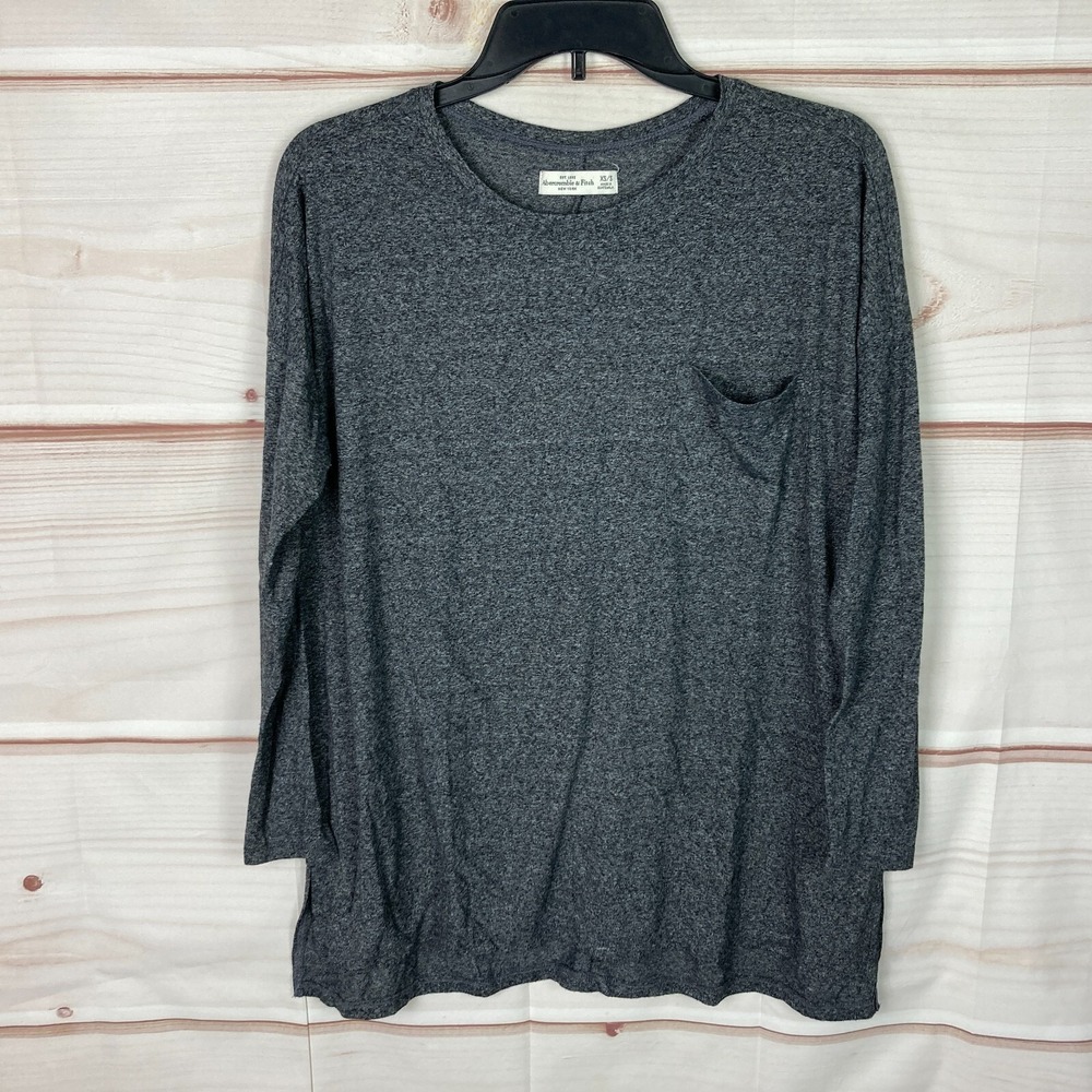 Abercrombie & Fitch Top Womens XS S Gray T-Shirt‎ Oversized Long Sleeve Pocket